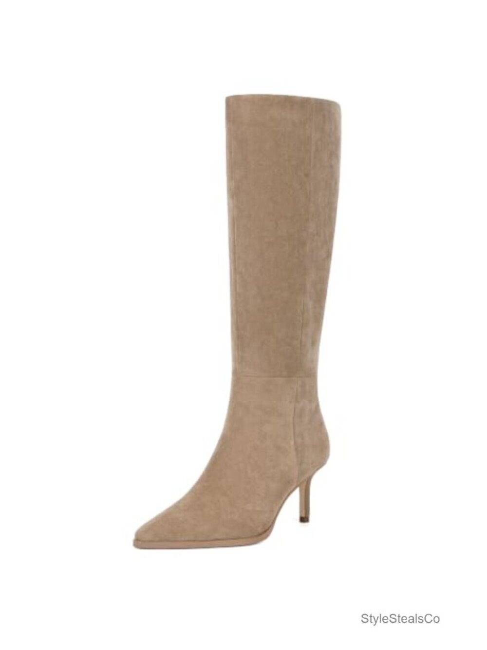 Knee High Boots Pointed Toe Stiletto Heel Side Zipper Faux Suede Women